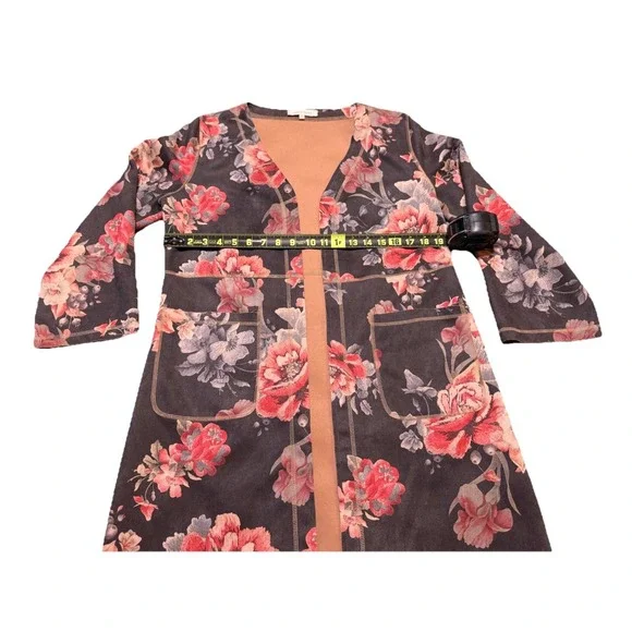 Solitaire Cardigan Jacket Womens Medium Pink Floral Mid Length Boho Lagenlook‎ - Picture 8 of 9